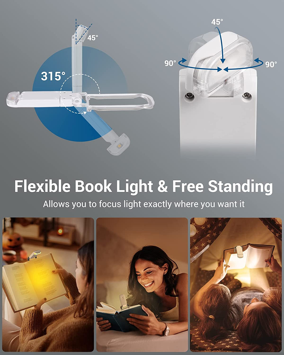 USB Rechargeable Book Reading Light, 3000K Warm White, Brightness Adjustable Clip on LED Bookmark Lamp at Night in Bed, Portable Booklight for Bookworms, Kids